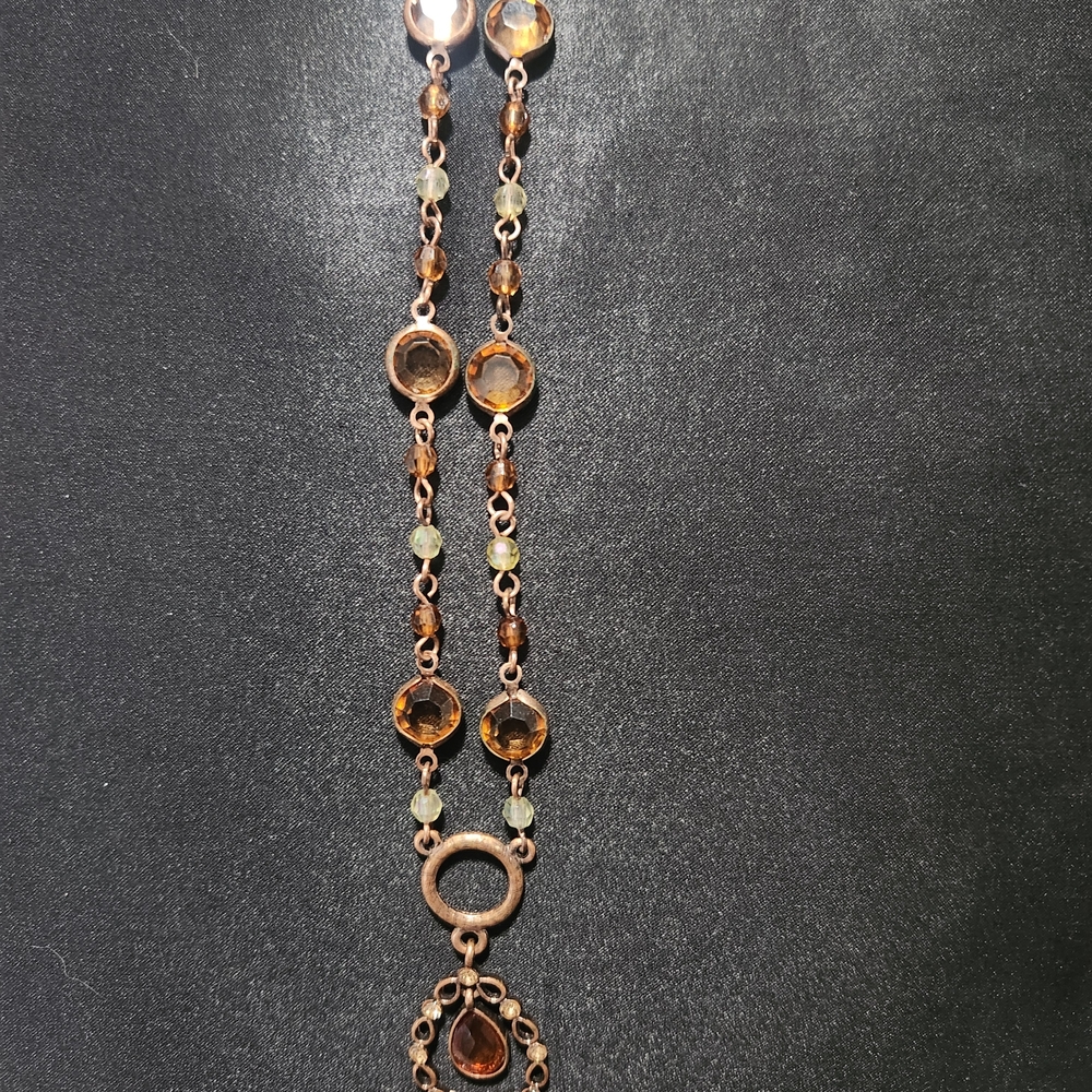 1928 Vintage Amber-Tone Beaded Pendant Necklace in Copper Finish - Picture 2 of 4